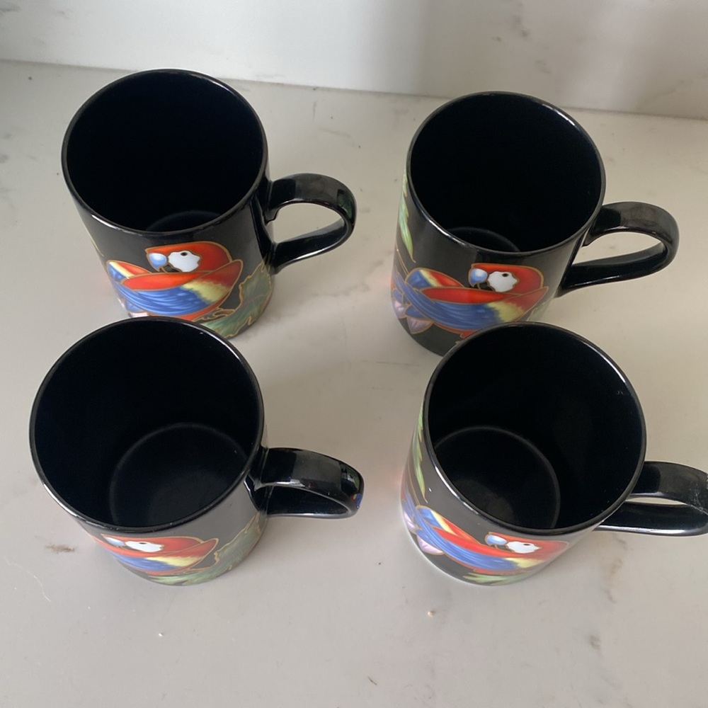 Vintage Fitz & Floyd Jungle Parrot Mugs Set of 4 FLAW - Picture 4 of 7